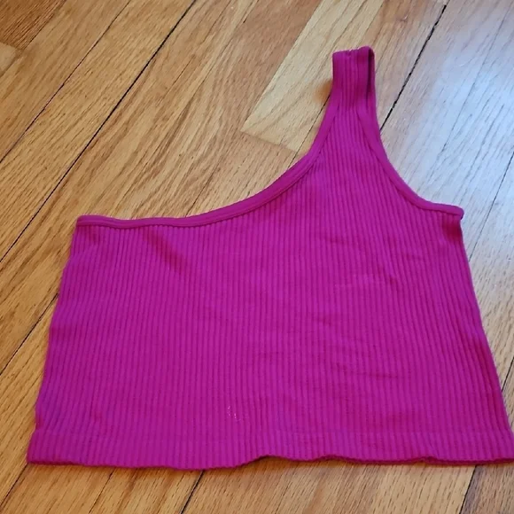 One-Shoulder Cropped, Ribbed, Pink Top, M/L, NWOT - Picture 1 of 3